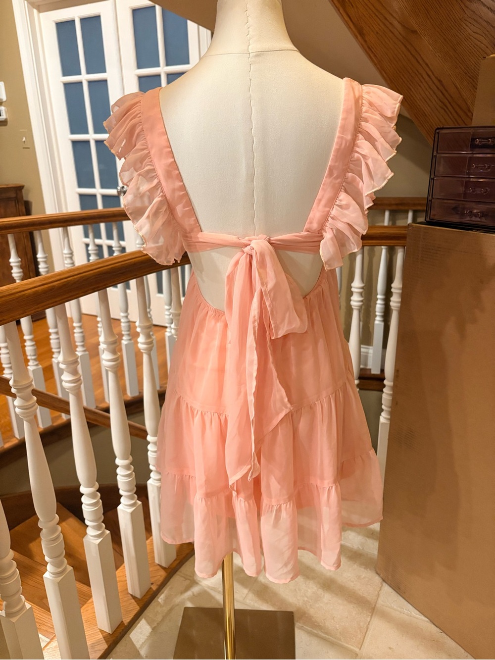 NEW Lucy in the Sky Chiffon Baby Doll Ruffle Dress Pink S - Picture 5 of 10